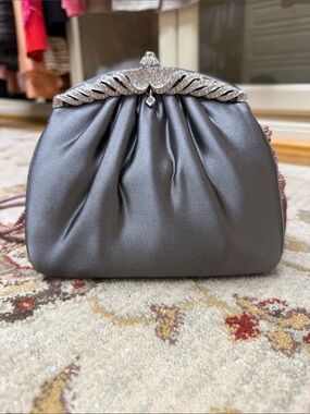 Judith Leiber Elegant Satin Evening Clutch Bag in with Swarovski Crystal details
